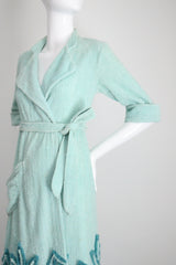 "Lotus Chenille" Vintage 1940's Turquoise Chenille Dressing Gown UK 10 US 6