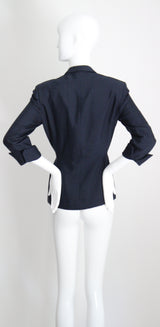 "The Timekeeper" Vintage 1940's Navy Blue Silk & Roman Numeral Jacket UK 8 US 4