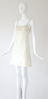 "Cream Silk & Sequins" Vintage 1960's Cream Silk & Sequin Cocktail Dress UK 8-10 US 4-6