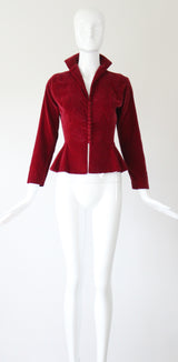 "Autumn Velvet" Vintage 1940's Berry Red Velvet Jacket UK 8 US 4
