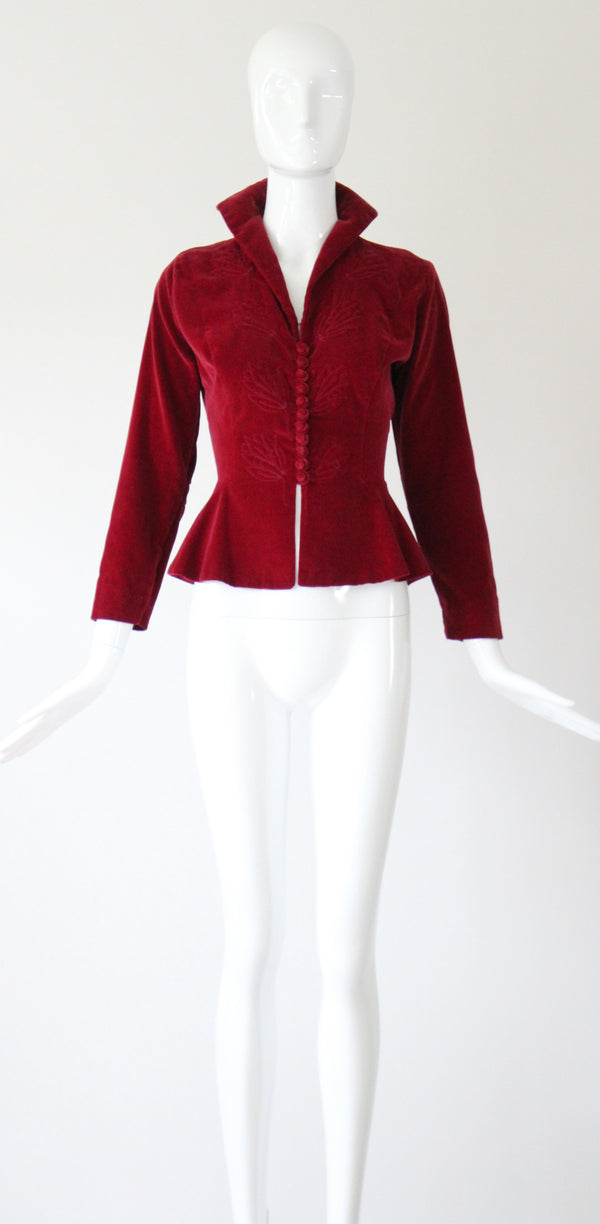 "Autumn Velvet" Vintage 1940's Berry Red Velvet Jacket UK 8 US 4