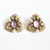 "Pastel Rhinestones & Pearls" Vintage 1950's Selro Rhinestone Filigree Clip on Earrings