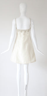 "Cream Silk & Sequins" Vintage 1960's Cream Silk & Sequin Cocktail Dress UK 8-10 US 4-6