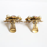 "Pastel Rhinestones & Pearls" Vintage 1950's Selro Rhinestone Filigree Clip on Earrings