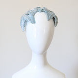 "Ice Blue Velvet" Vintage 1950's Ice Blue Velvet & Rhinestone Bandeau Hat