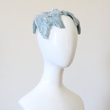 "Ice Blue Velvet" Vintage 1950's Ice Blue Velvet & Rhinestone Bandeau Hat