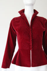 "Autumn Velvet" Vintage 1940's Berry Red Velvet Jacket UK 8 US 4