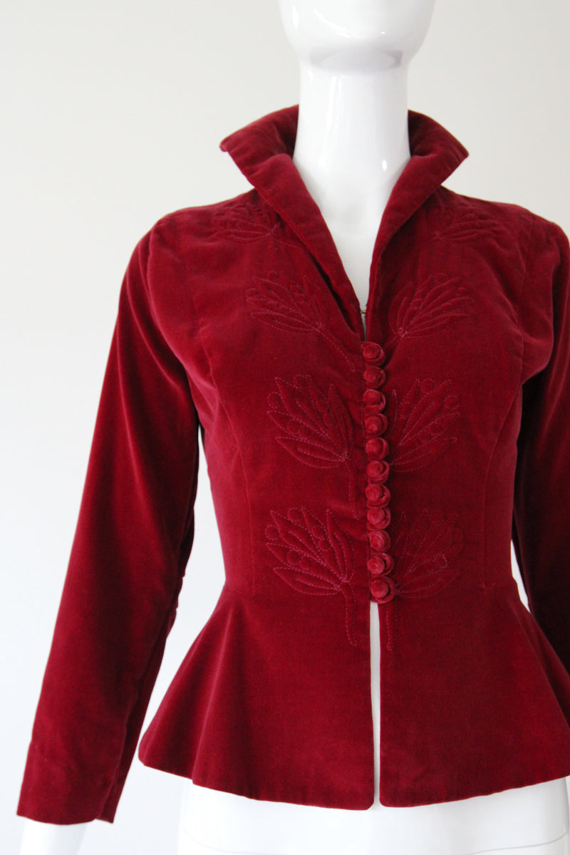 "Autumn Velvet" Vintage 1940's Berry Red Velvet Jacket UK 8 US 4