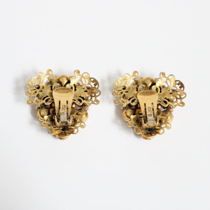 "Pastel Rhinestones & Pearls" Vintage 1950's Selro Rhinestone Filigree Clip on Earrings