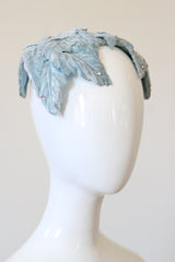 "Ice Blue Velvet" Vintage 1950's Ice Blue Velvet & Rhinestone Bandeau Hat