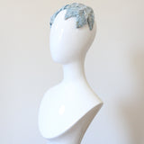 "Ice Blue Velvet" Vintage 1950's Ice Blue Velvet & Rhinestone Bandeau Hat