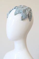 "Ice Blue Velvet" Vintage 1950's Ice Blue Velvet & Rhinestone Bandeau Hat