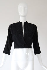 "Glass Beadwork" Vintage Late 1940's Black Beaded Jacket UK 8 US 4