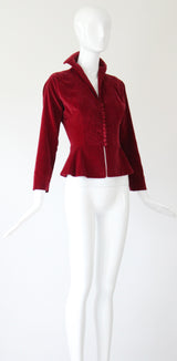 "Autumn Velvet" Vintage 1940's Berry Red Velvet Jacket UK 8 US 4