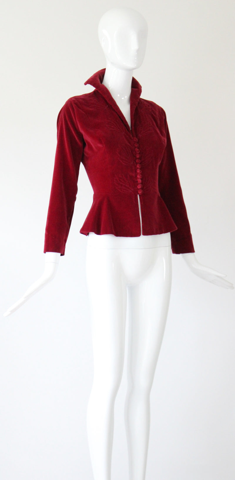 "Autumn Velvet" Vintage 1940's Berry Red Velvet Jacket UK 8 US 4