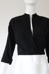 "Glass Beadwork" Vintage Late 1940's Black Beaded Jacket UK 8 US 4