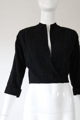 "Glass Beadwork" Vintage Late 1940's Black Beaded Jacket UK 8 US 4