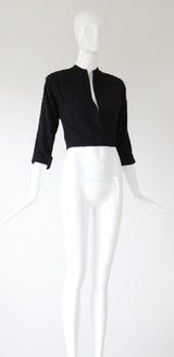 "Glass Beadwork" Vintage Late 1940's Black Beaded Jacket UK 8 US 4