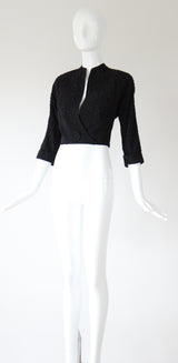 "Glass Beadwork" Vintage Late 1940's Black Beaded Jacket UK 8 US 4