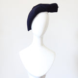 "Pleated Navy Felt" Vintage 1940's Navy Blue Felt Hat