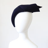 "Pleated Navy Felt" Vintage 1940's Navy Blue Felt Hat