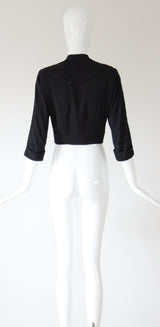 "Glass Beadwork" Vintage Late 1940's Black Beaded Jacket UK 8 US 4