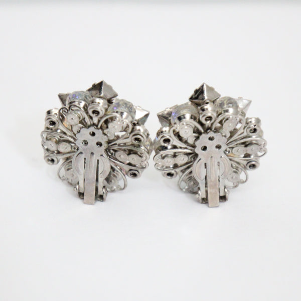 "Iridescent Beads & Rhinestones" Vintage 1950's Iridescent Bead & Rhinestone Clip on Earrings