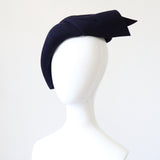 "Pleated Navy Felt" Vintage 1940's Navy Blue Felt Hat