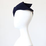 "Pleated Navy Felt" Vintage 1940's Navy Blue Felt Hat