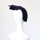 "Pleated Navy Felt" Vintage 1940's Navy Blue Felt Hat