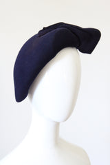 "Pleated Navy Felt" Vintage 1940's Navy Blue Felt Hat