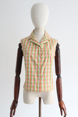 "Pastel Plaid" Vintage 1950's Pastel Plaid Print Blouse UK 10 US 6