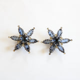 "Statement Florals" Vintage 1950's True Blue & Silver Rhinestone Statement Floral Clip on Earrings