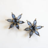 "Statement Florals" Vintage 1950's True Blue & Silver Rhinestone Statement Floral Clip on Earrings