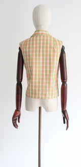 "Pastel Plaid" Vintage 1950's Pastel Plaid Print Blouse UK 10 US 6
