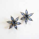 "Statement Florals" Vintage 1950's True Blue & Silver Rhinestone Statement Floral Clip on Earrings