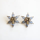 "Statement Florals" Vintage 1950's True Blue & Silver Rhinestone Statement Floral Clip on Earrings