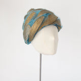 "Sculptural Dior" Vintage 1960's Christiain Dior Turquoise Tulle & Gold Turban Hat
