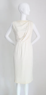 "Draped Pleating" Vintage 1950's Cream Draped & Pleated Dress UK 8 US 4