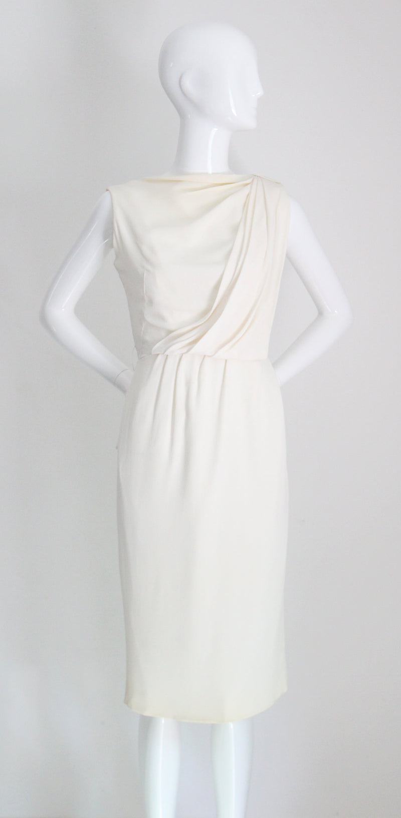 "Draped Pleating" Vintage 1950's Cream Draped & Pleated Dress UK 8 US 4