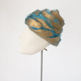 "Sculptural Dior" Vintage 1960's Christiain Dior Turquoise Tulle & Gold Turban Hat