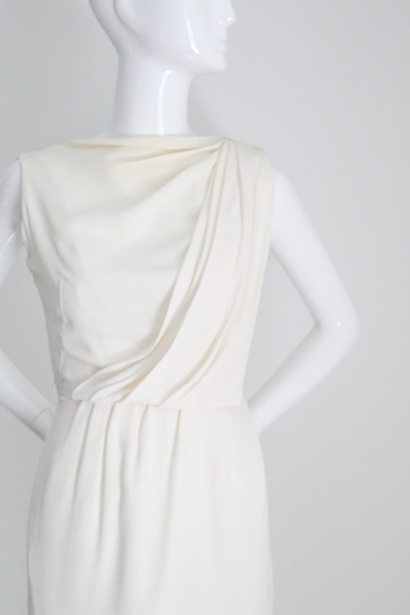 "Draped Pleating" Vintage 1950's Cream Draped & Pleated Dress UK 8 US 4