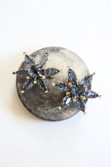 "Statement Florals" Vintage 1950's True Blue & Silver Rhinestone Statement Floral Clip on Earrings