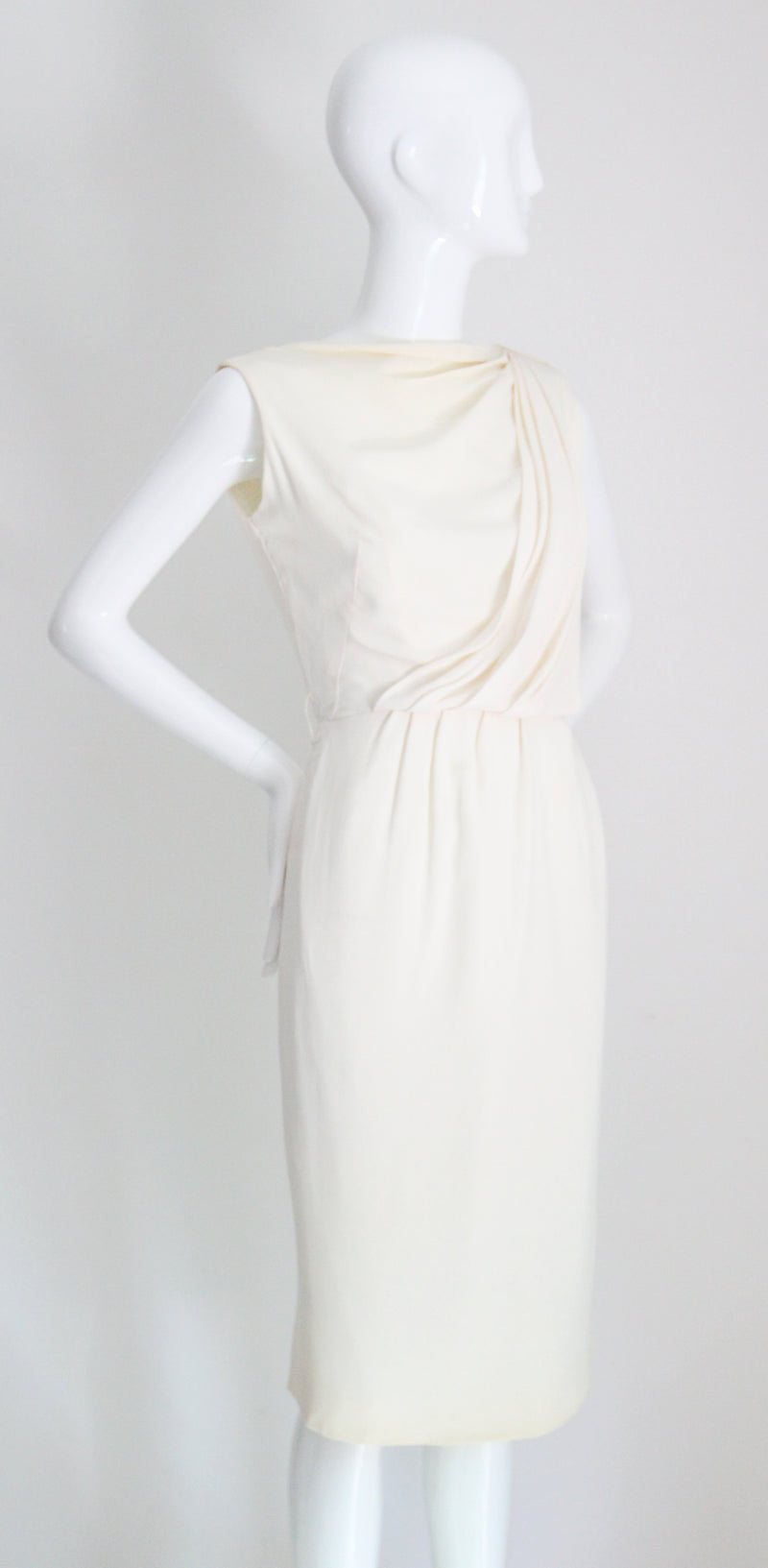 "Draped Pleating" Vintage 1950's Cream Draped & Pleated Dress UK 8 US 4