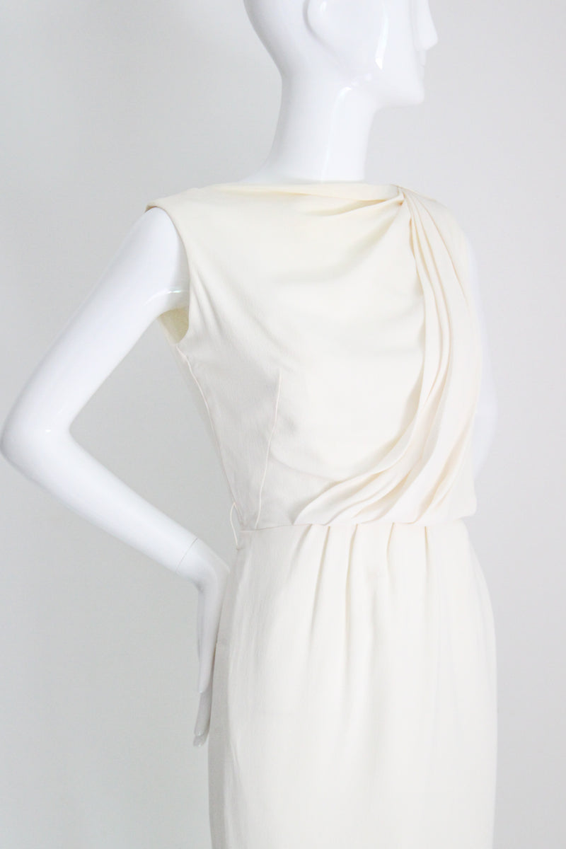 "Draped Pleating" Vintage 1950's Cream Draped & Pleated Dress UK 8 US 4