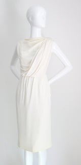 "Draped Pleating" Vintage 1950's Cream Draped & Pleated Dress UK 8 US 4