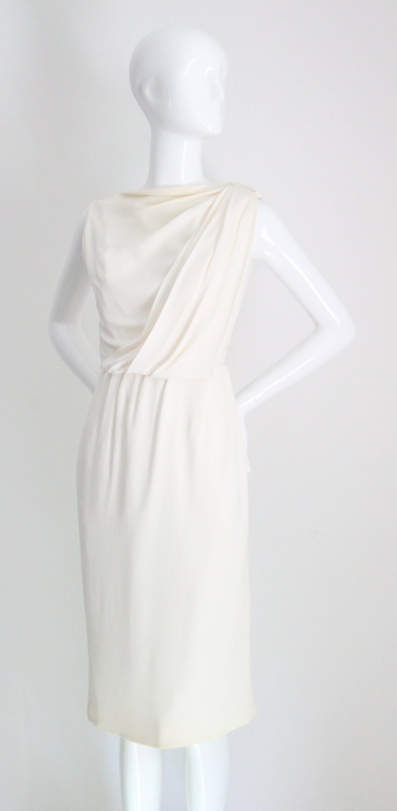 "Draped Pleating" Vintage 1950's Cream Draped & Pleated Dress UK 8 US 4