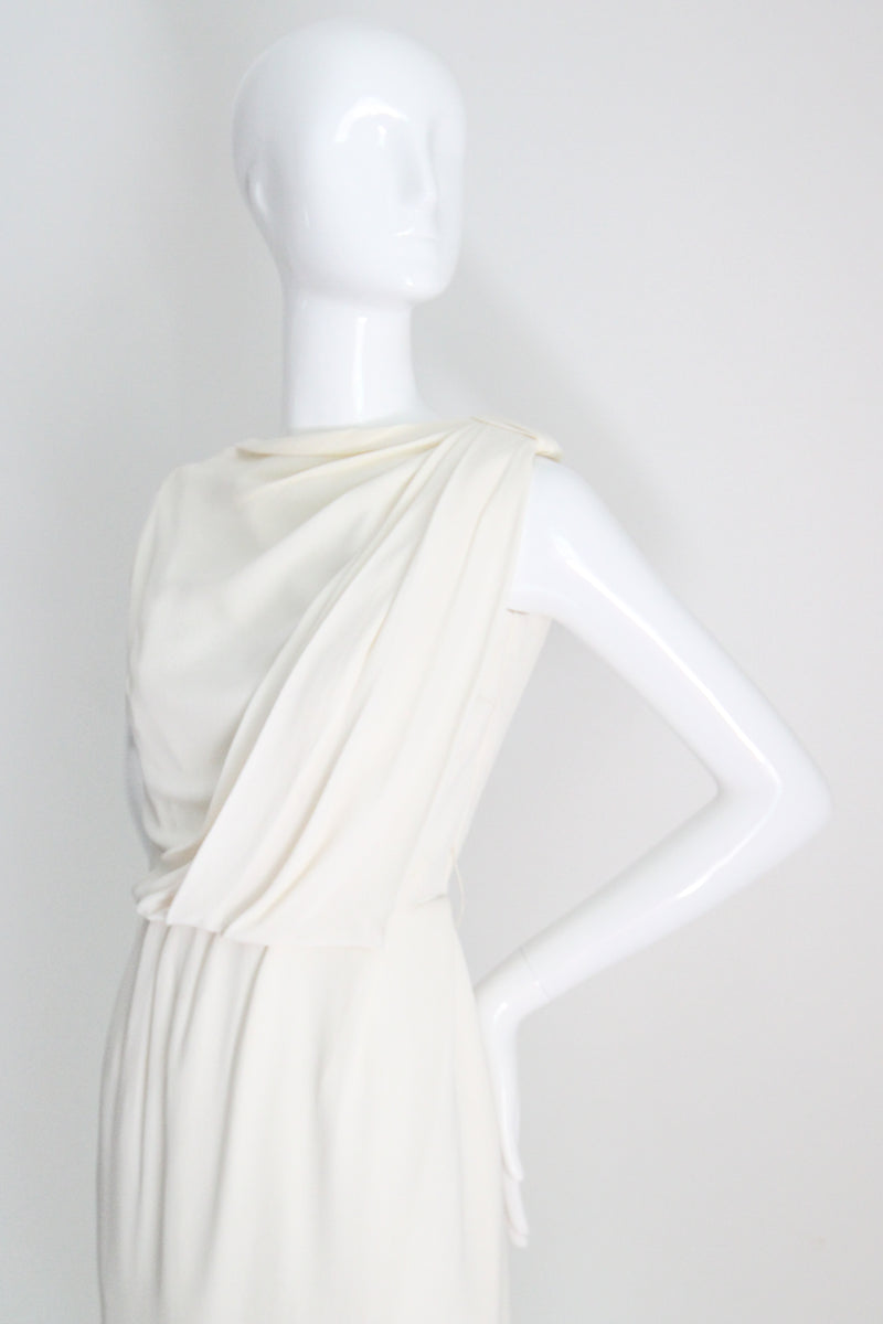 "Draped Pleating" Vintage 1950's Cream Draped & Pleated Dress UK 8 US 4