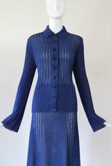 "Fluted Knit" Vintage 1930's Navy Blue Knitwear Suit UK 14 US 10