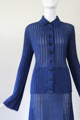 "Fluted Knit" Vintage 1930's Navy Blue Knitwear Suit UK 14 US 10